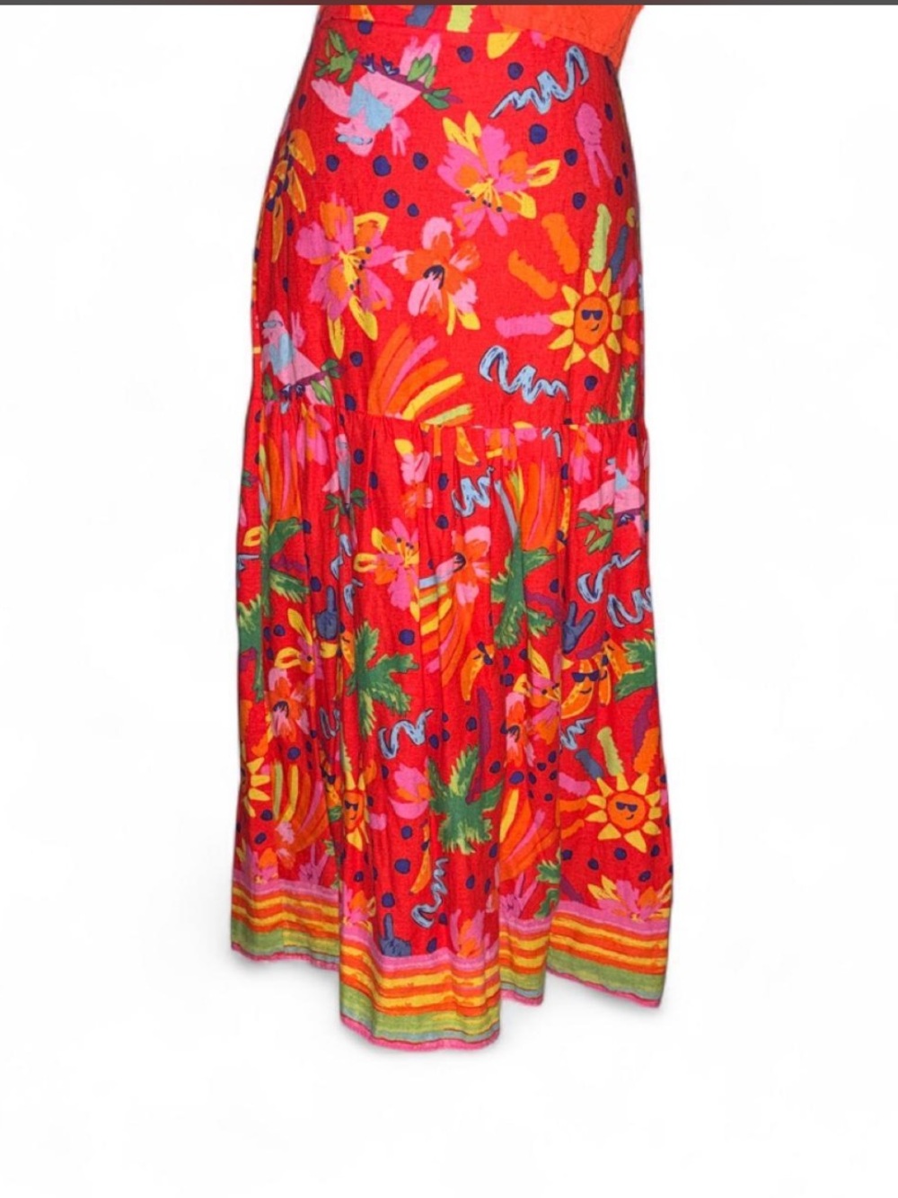 Bright Red Floral-Print Maxi Skirt